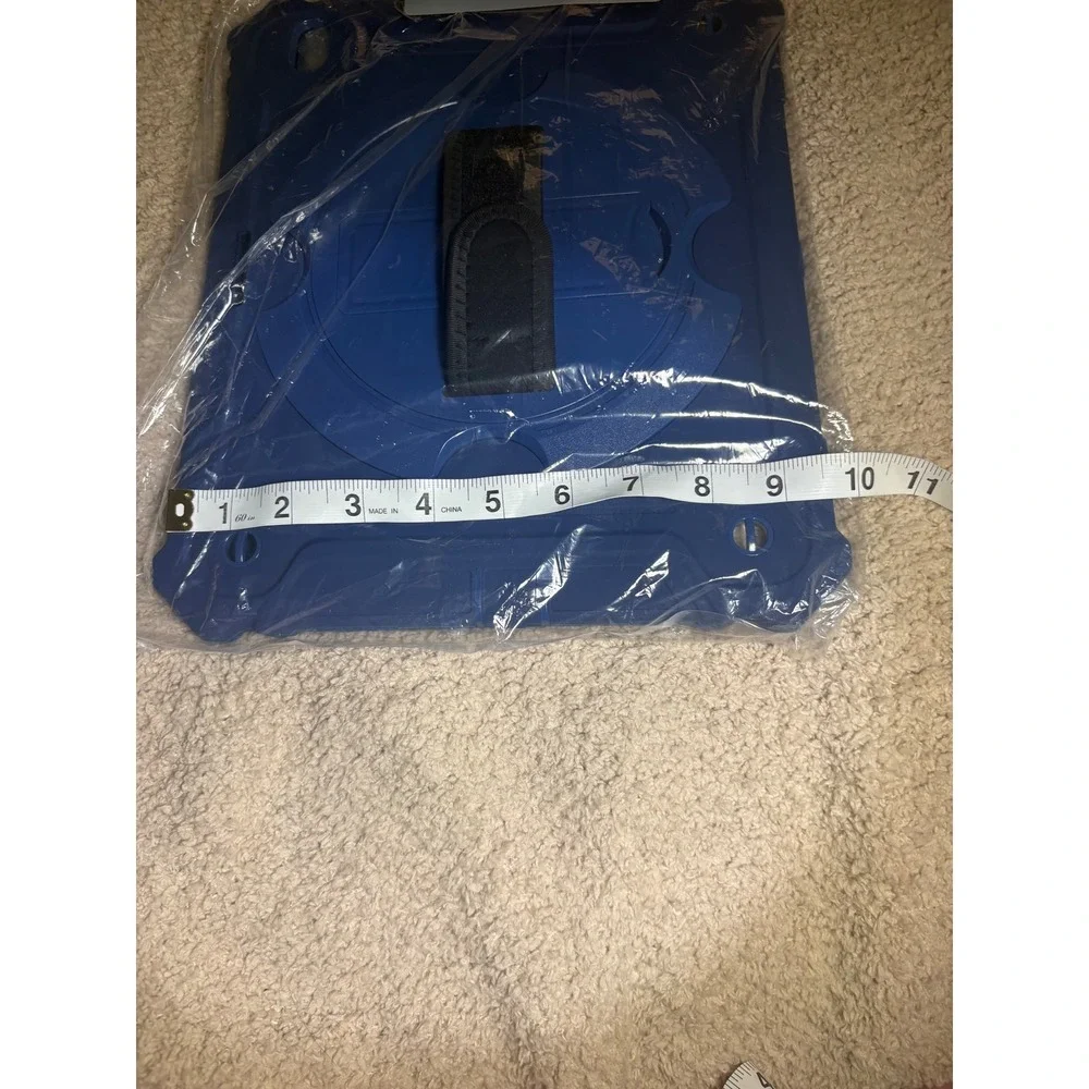 Ipad 16 Blue Rugged Tablet Case with 360 Rotating Hand Strap and Kickstand 12x10